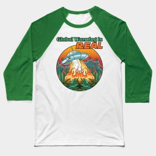 Global Warming is Real UFO Retro Baseball T-Shirt